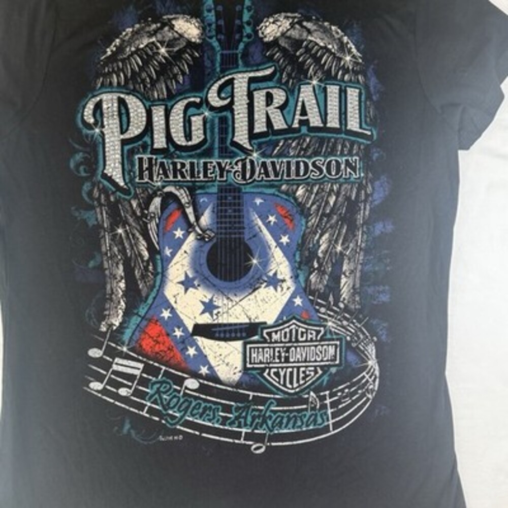 Harley-Davidson Women's XL Pig Trail Rogers Arkansas V-Neck Bling T-Shirt NWT